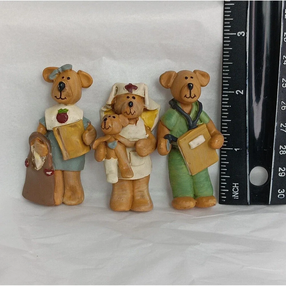 Hand Made Collectible Resin Teddy Bear Dimensional  Brooch Lot Of 3 Vintage 80s